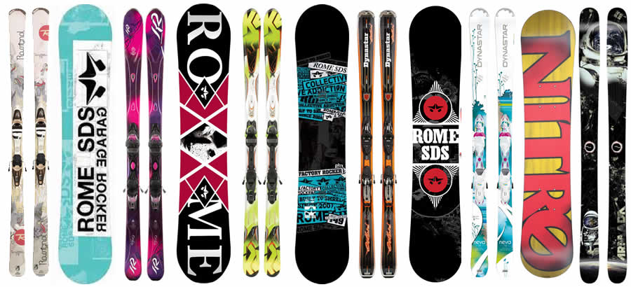 Skis & Snowboards available for hire in Boss Outdoor Sports Jindabyne