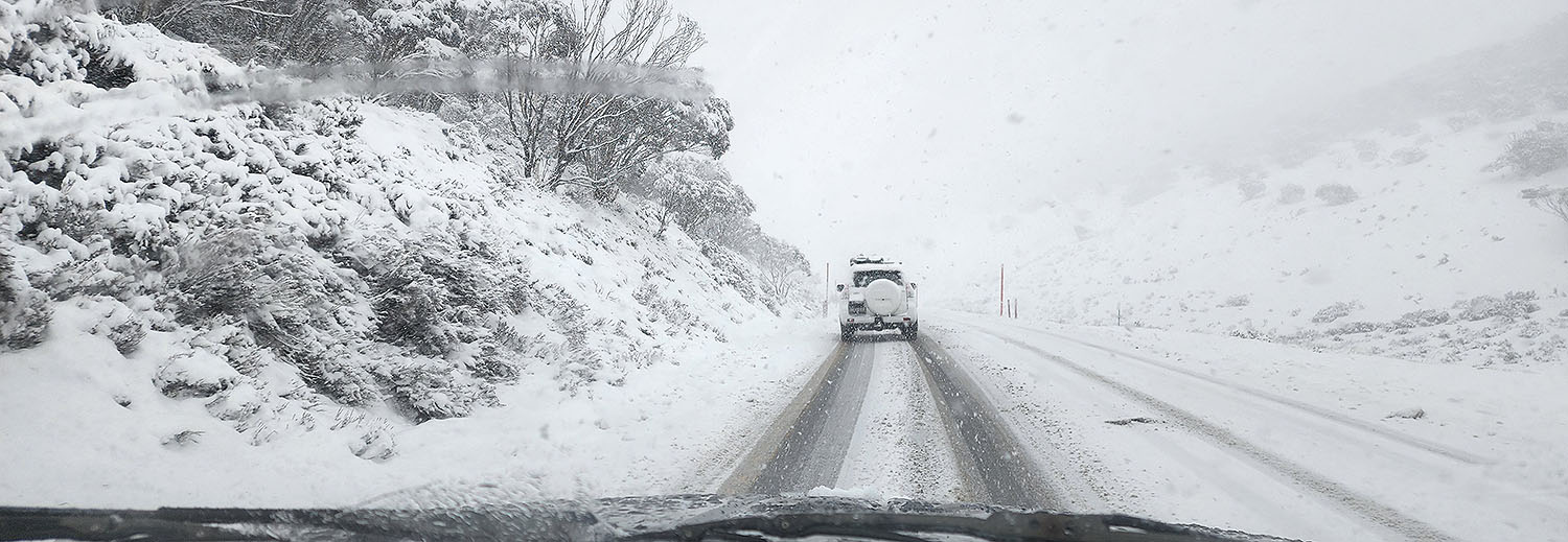 Drive in Snow in Snowy Mountains Australia