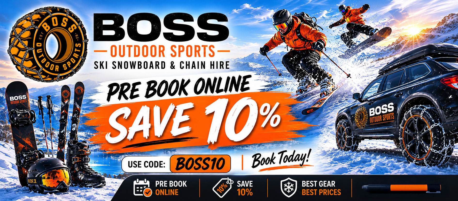 Pre Book Ski - Snowboard - Chains Online - Save 10%